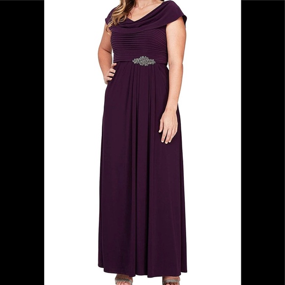 Women’s Formal Dress 8 Plus Size 18W 22W Purple Eggplant Alex Evenings Cowl Neck - Picture 2 of 6